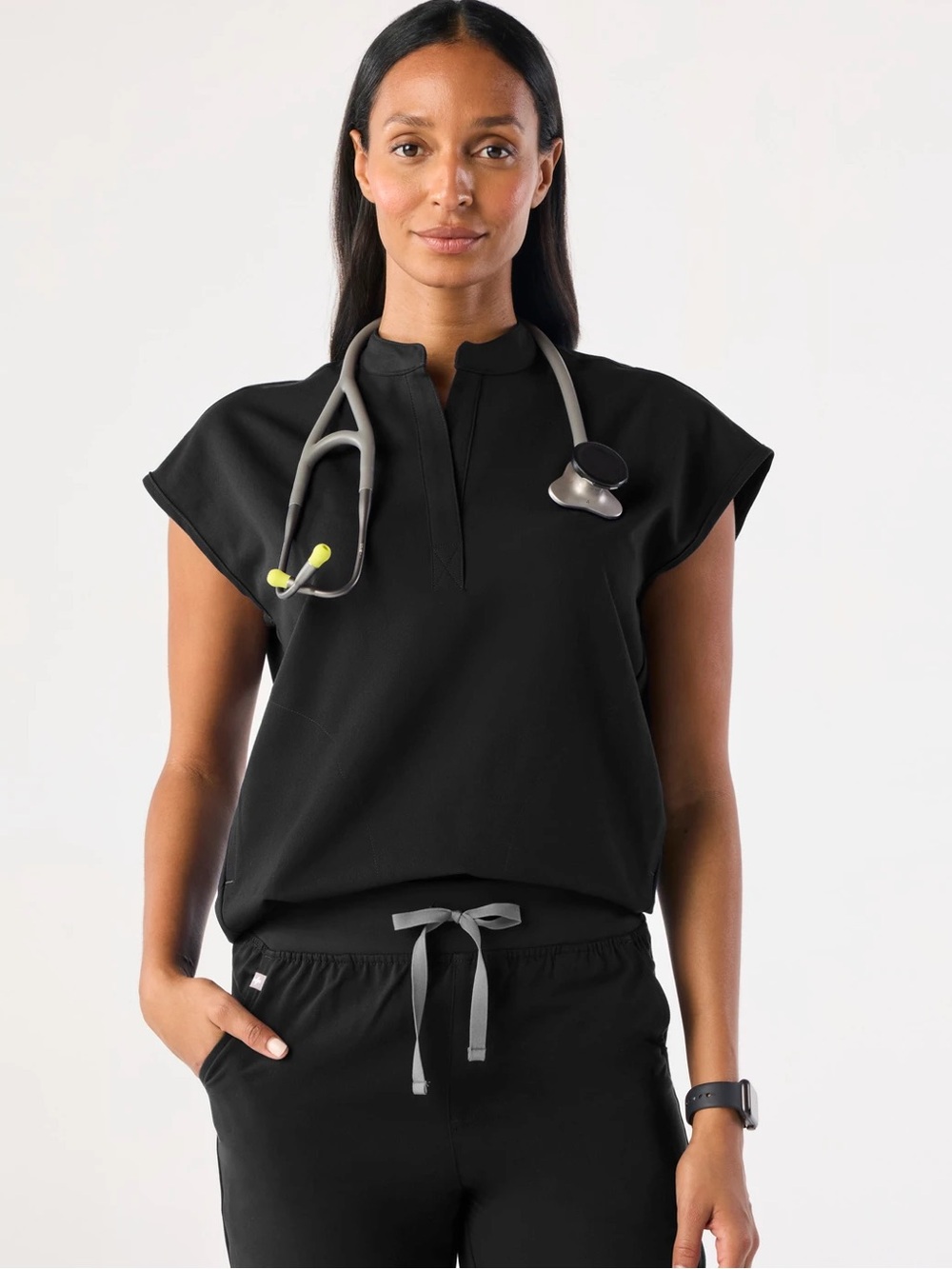 Figs Black Rafaela Cap Sleeve Top
